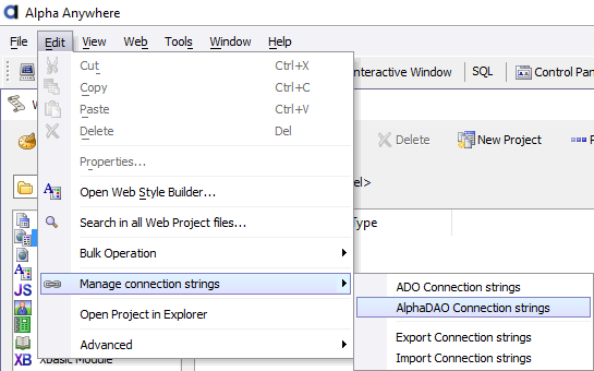 Open the AlphaDAO Connections dialog.